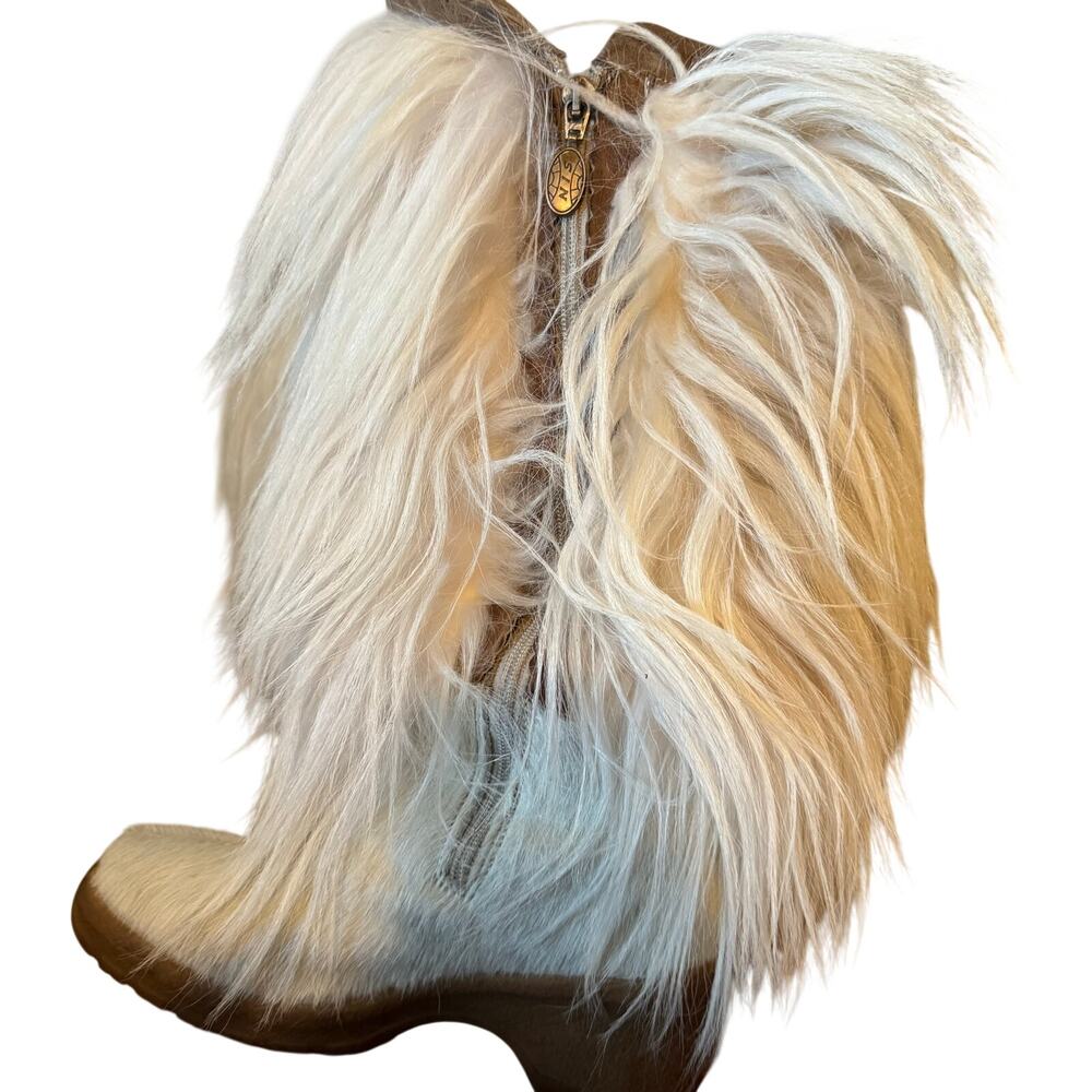 Rare Nis White goat long fur tall Winter Apres ski boots - Picture 2 of 9